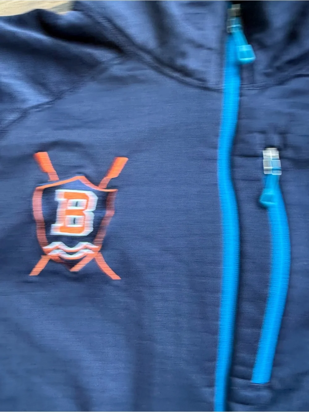 Patagonia Men's Navy Quarter-Zip Pullover Jacket with college crew logo size L